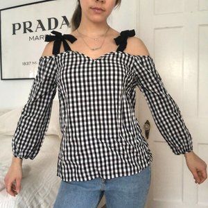 Gingham Cold Shoulder Blouse